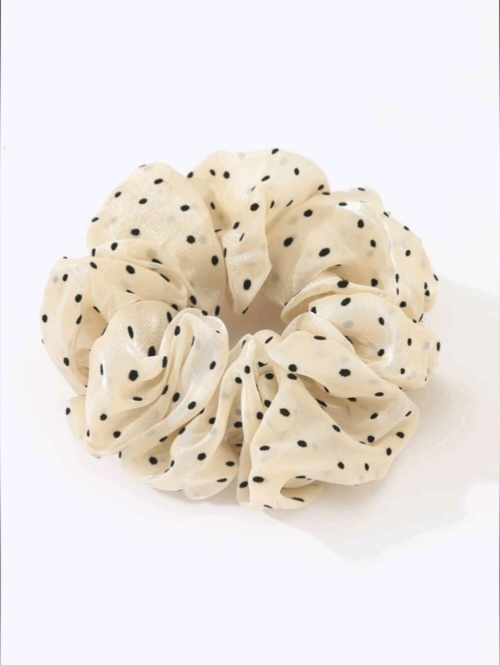 NEW! Oversized Beige Polka Dot Sheer Scrunchie Chic Style